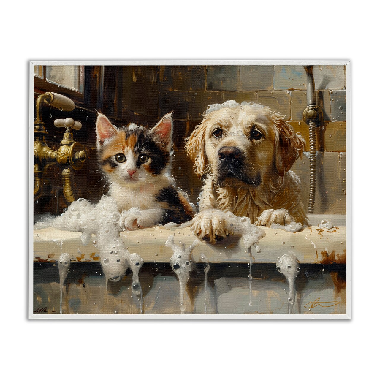 Stupell Industries Bath Buddies Cat & Dog Framed Giclee, design by Shawna Stewart